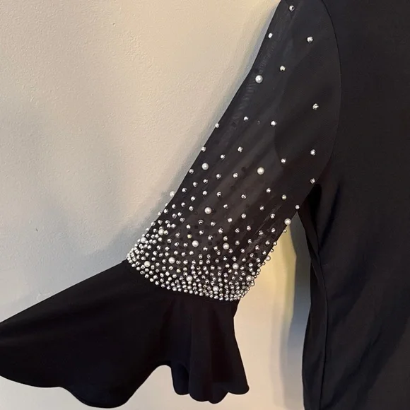 MSK Black Blouse with Beaded Sleeves - Picture 3 of 4